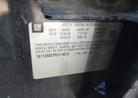 2015 Chevrolet Impala 2Lt from USA, damaged, VIN 1G1125S37FU114610